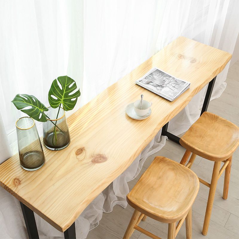 Modern Rectangle Bar Dining Table Wood Sled Bar Height Pub Table with Iron Base