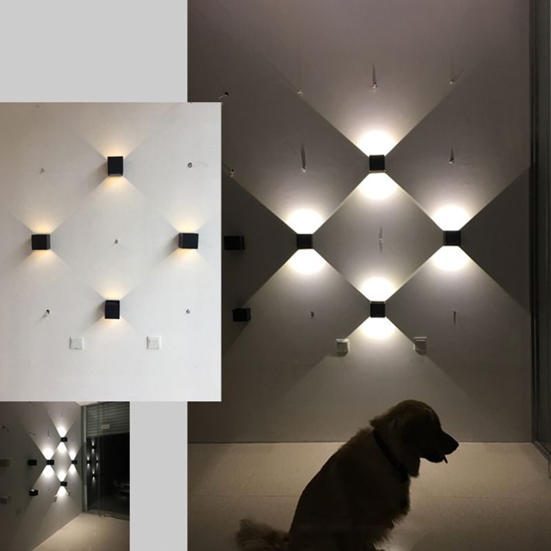 Moderne minimalistische stijl vierkante wand gemonteerd verlichtingsbeveiliging metalen 2 lichten wandlampen