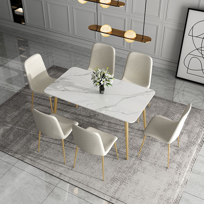 Traditional Luxury Dining Table White Sintered Stone Table with Gold Frame