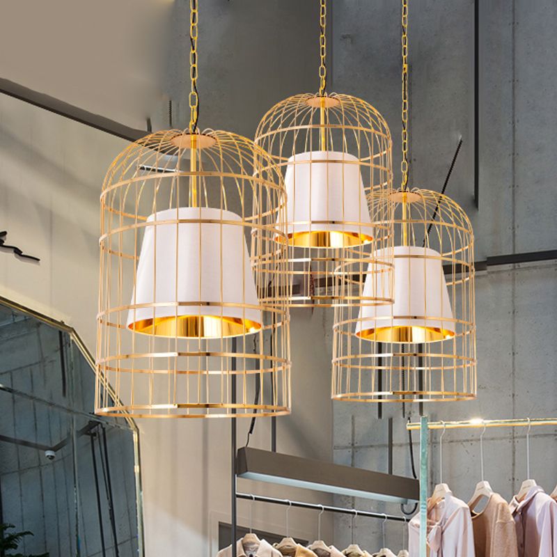 Black/White Bird Cage Ceiling Light Minimalistic Metal 1 Light Dining Room Pendant with Inner Cone Shade, 12"/16"/19.5" Wide