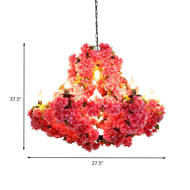 7 Lights Cherry Blossom Chandelier Antique Pink Metal LED Pendant Light for Restaurant
