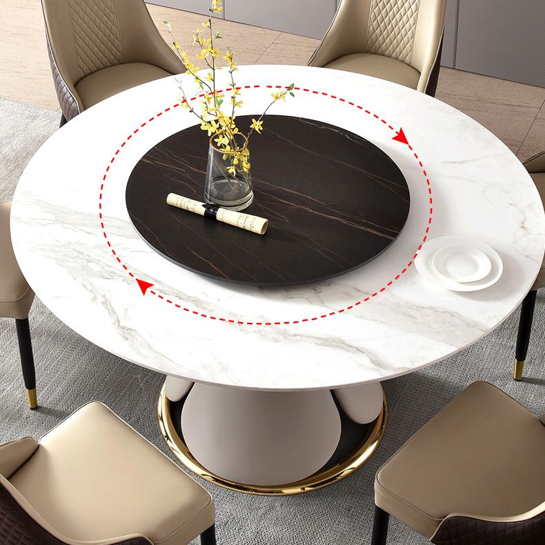 Traditional Luxury Dining Table Round Dining Table with Stainless Steel Pedestal