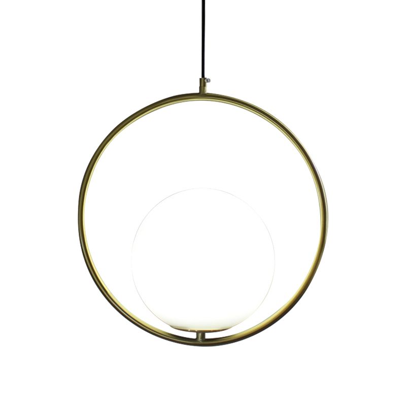 1 Kopfring -Anhänger Beleuchtung mit Globe Opalglas Schatten Retro Industrial Gold Suspension Light, 12 "/14" Breite
