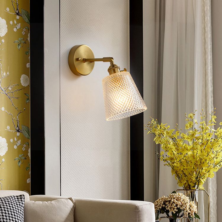 Brass Contemporary Armed Wall Mounted Light Fixture 1-Light Glass Sconce Light for Bedroom