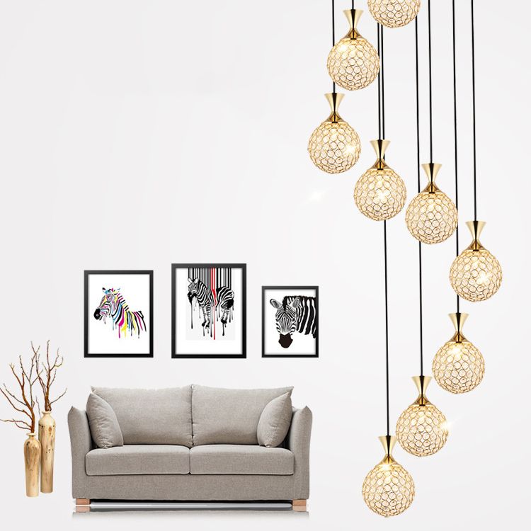 Escaliers multi-légers en spirale Pendant la lampe à goutte élégante minimaliste avec nuance de cristal à billes