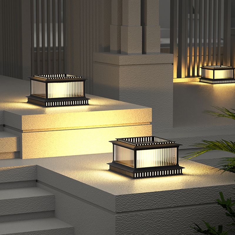 Modern Pillar Lamp Stainless Steel Outdoor Light in Black for Courtyard