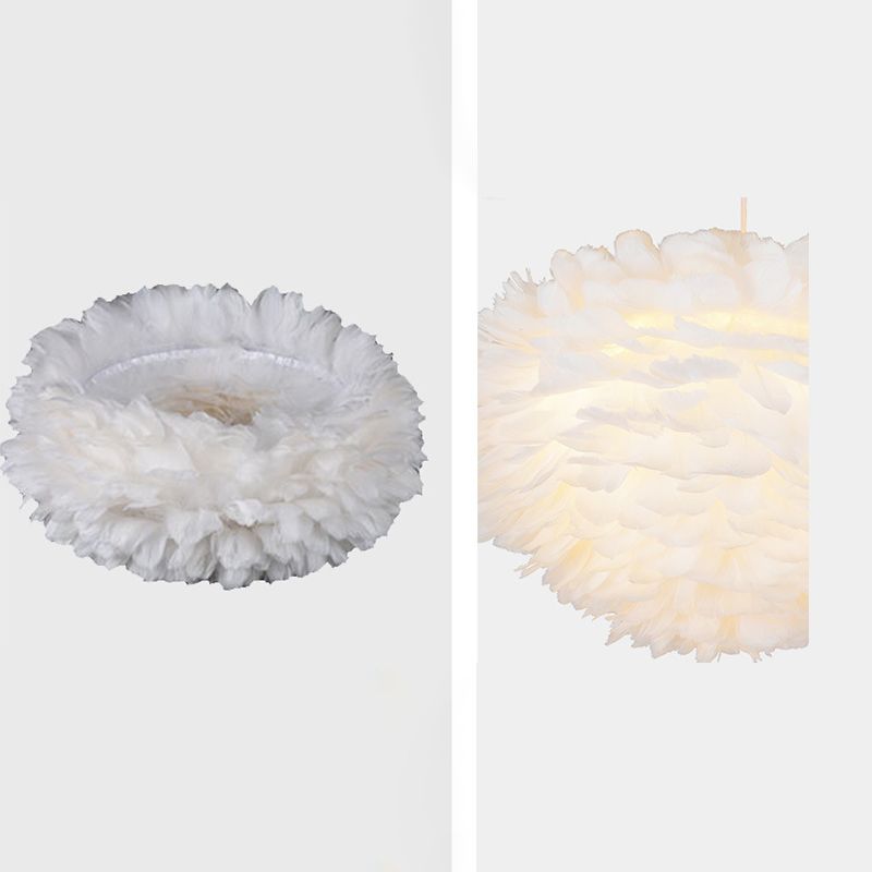 Feather Shaded Hanging Light Kit Contemporary Style White Chandelier Lighting Fixture