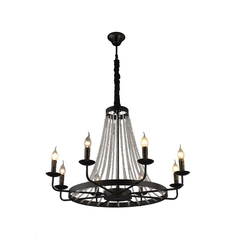 Black Pendulum Light Classic Metal Wagon Wheel Chandelier Lighting Fixture with Crystal Stands