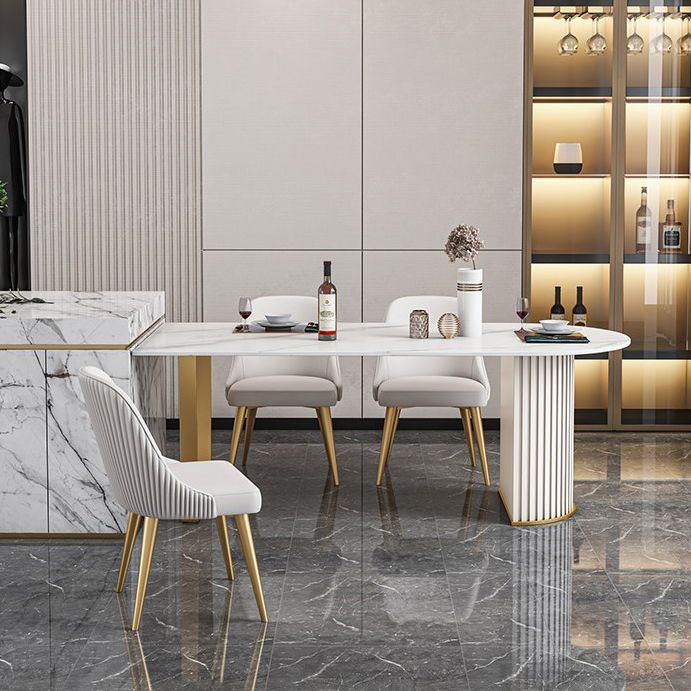 Luxury Free Form Dining Table Sintered Stone Double Pedestal Kitchen Desk