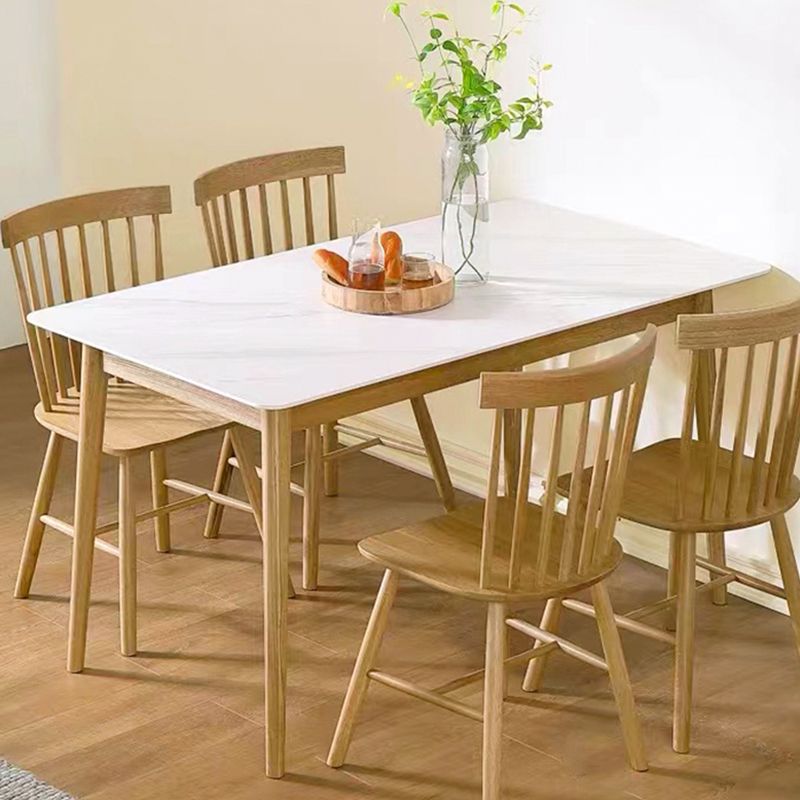 Modern Sintered Stone Top White Dining Table Rectangle Standard Dining Table with 4 Legs Base