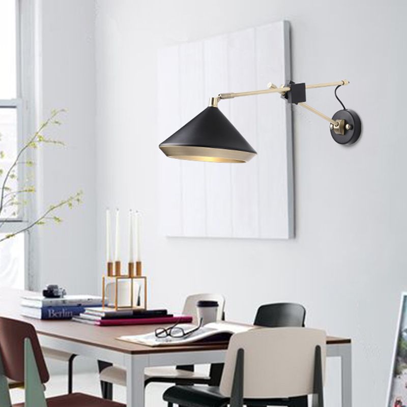 Wide Flare Sconce Contemporary Metal 1 Bulb White/Black Wall Mounted Light Fixture with Adjustable Arm