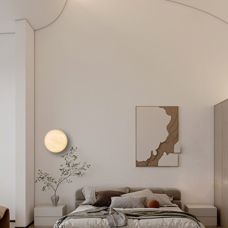 LED Wall Lamp Modern Round Wall Mount Lamp with Stone Shade for Bedroom