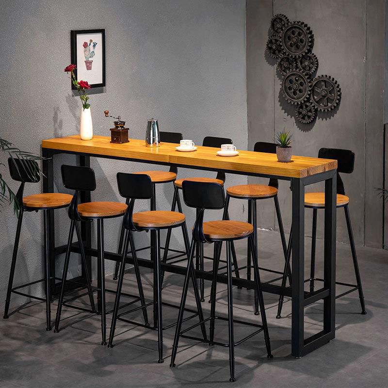 Industrial Bar Table Rectangle Solid Wood Bar Height Pub Table for Cafe