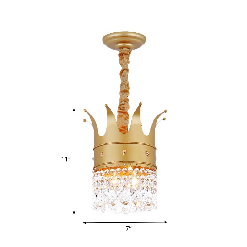 Gold Finish Crown-Like Ceiling Chandelier Kids 2/4/5 Bulbs Metal Suspension Light with Crystal Accent