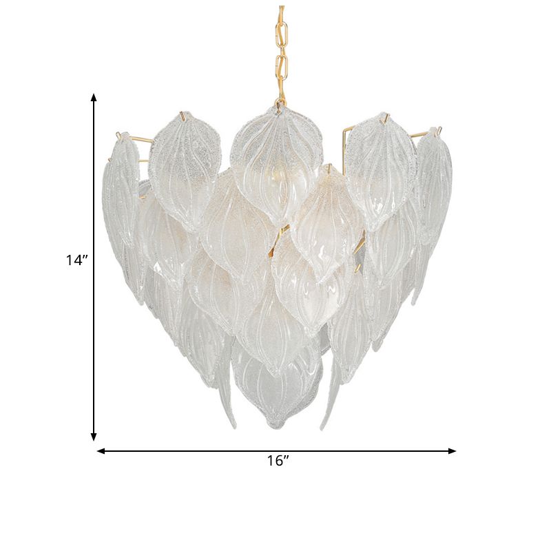 1 Light Living Room Chandelier Pendant with Leaf Glass Shade Gold Ceiling Light Fixture, 16"/23.5"/31.5" Wide