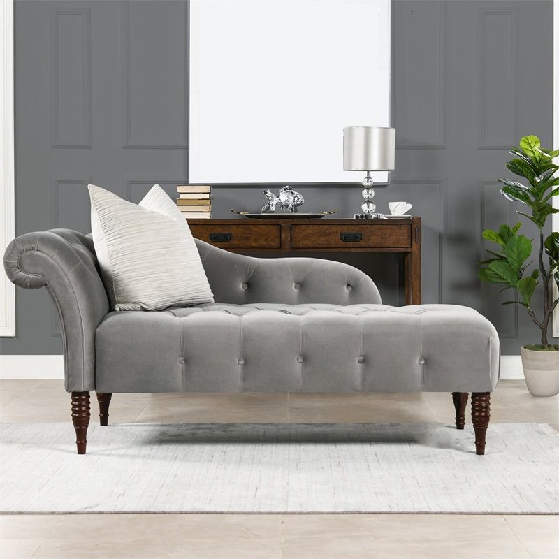 Living Room Rolled Arms Chaise Modern Style Velvet Upholstered Chaise