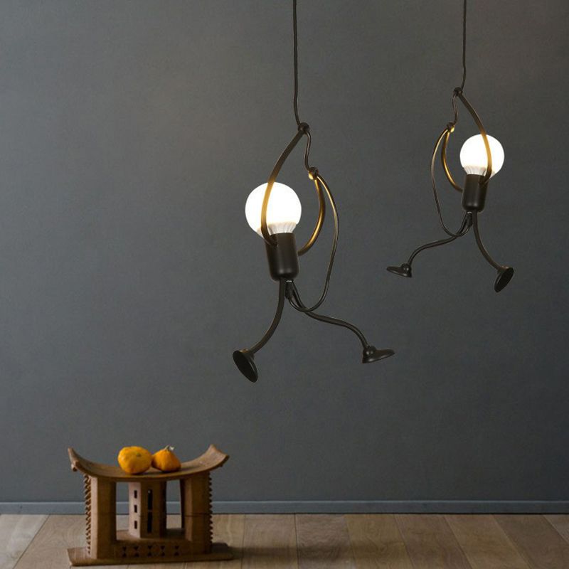 Zwart kleine stickman hangende lamp kit artistiek 1-licht metalen plafond hanglampje