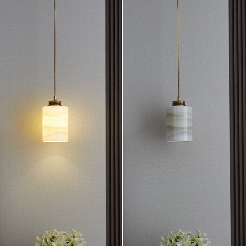 Marble Hanging Lamp, Nordic Cylinder Shade Pendant Lighting for Living Room