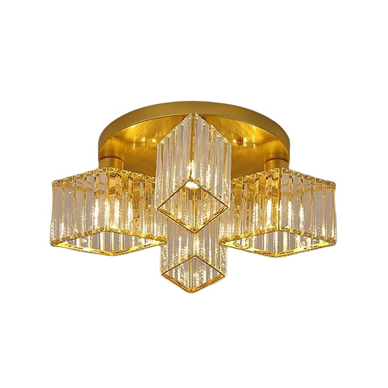 3/4/5/6-Light Golden Flush Mount Lighting Modernism Glass Shaded Ceiling Light