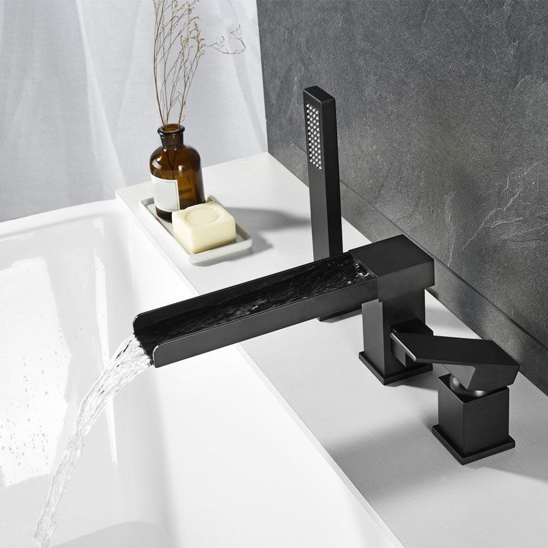 Brass Low Arc Bath Faucet  with Hand Shower Square Bathroom Faucet