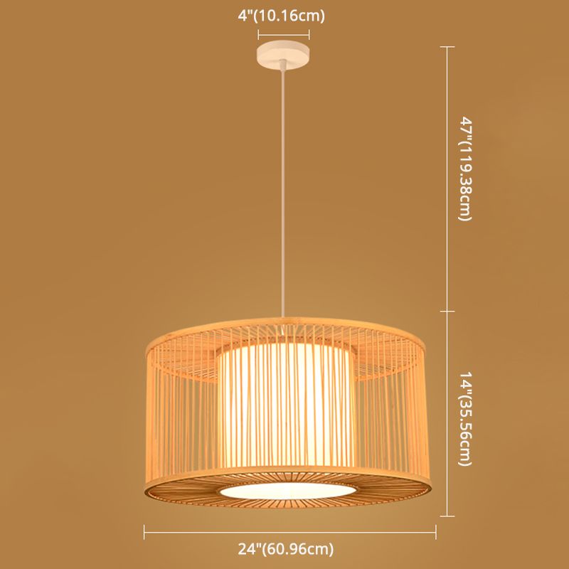 Asian Style Simplicity Hanging Light Bamboo & Imitation Sheepskin Double Shade 1 Light Pendant Lamp