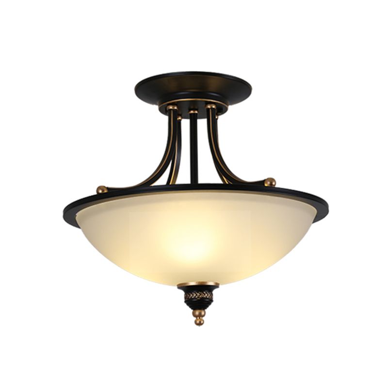 3 Heads Ceiling Lighting Traditional Bowl Frosted Glass Chandelier Light Fixture for Dining Room