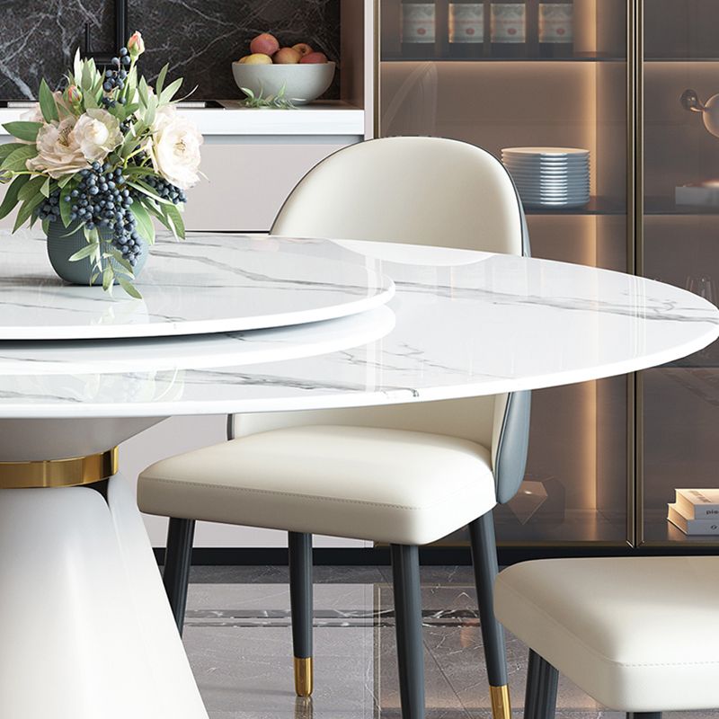 Metal Glam Style Round Dining Table Sintered Stone Top Table for Dining Room