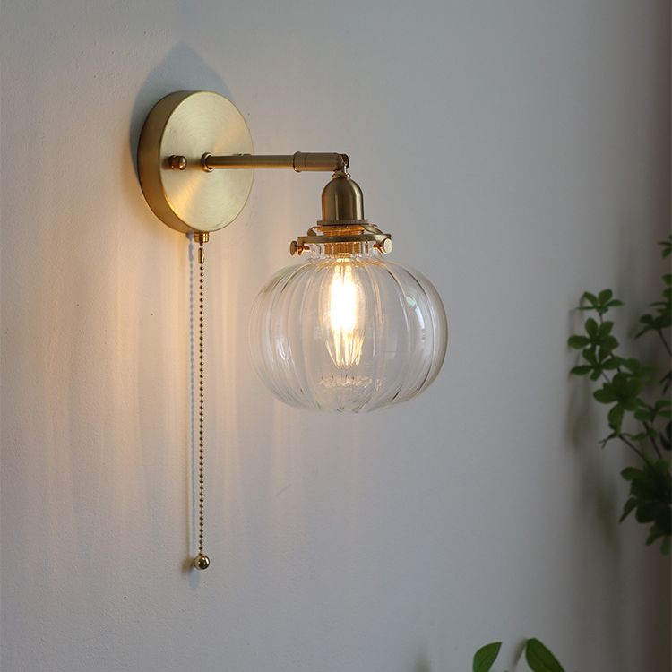 Illuminazione da parete sfera di vetro in stile industriale 1 lampada montata a parete leggera in ottone