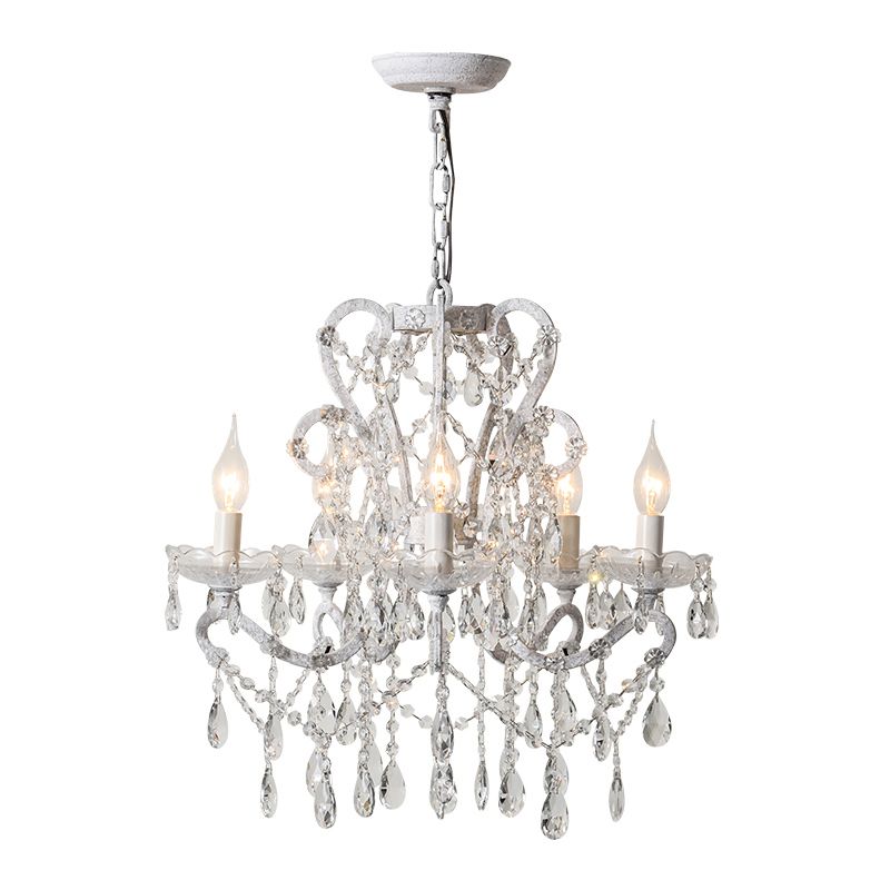 Candle Metal Chandelier Pendant Light Vintage Living Room Hanging Light with Crystal Bead Accent
