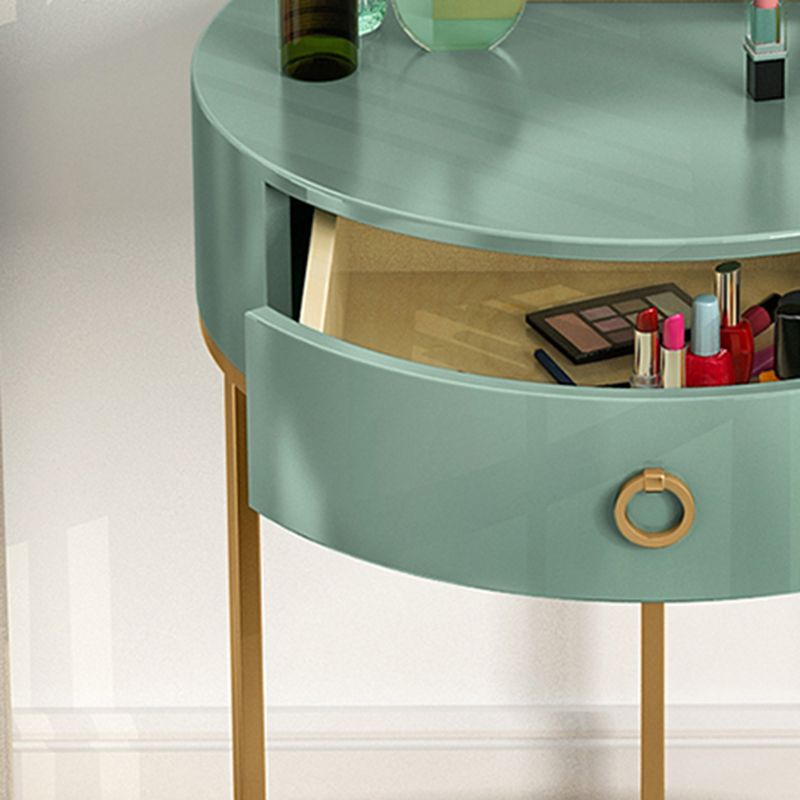 Wood and Metal Vanity Table in White/Green Makeup Desk with 1 Drawer