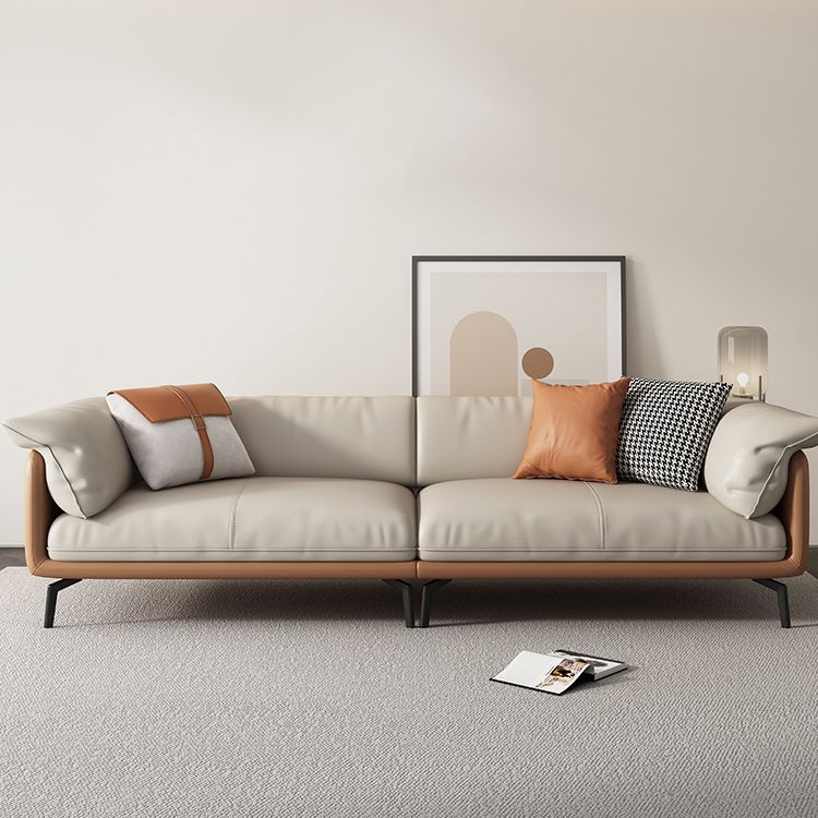 Contemporary 32.67" Tall Genuine Leather Pillow Top Arm Sofa