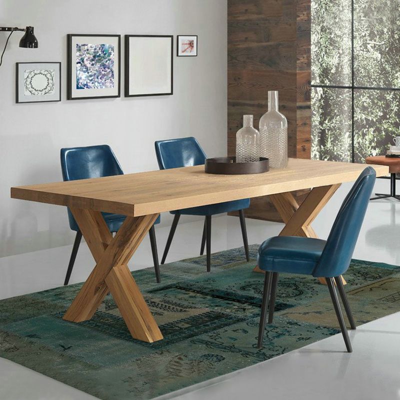 Table à manger rectangulaire industrielle en bois de pin avec double piédestal pour restaurant