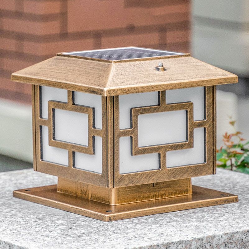 Classic Rectangular Landscape Lamp Single-Bulb Acrylic Pier Mount Light for Courtyard