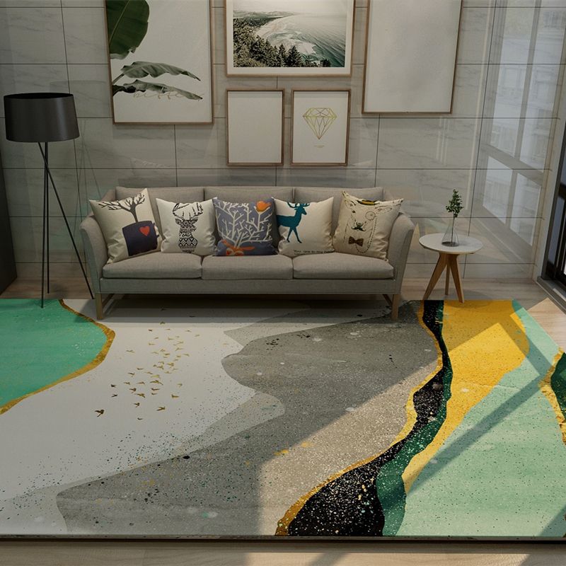 Oriental Bedroom Rug Multi Color Abstract Print Carpet Polyster Easy Care Machine Washable Rug