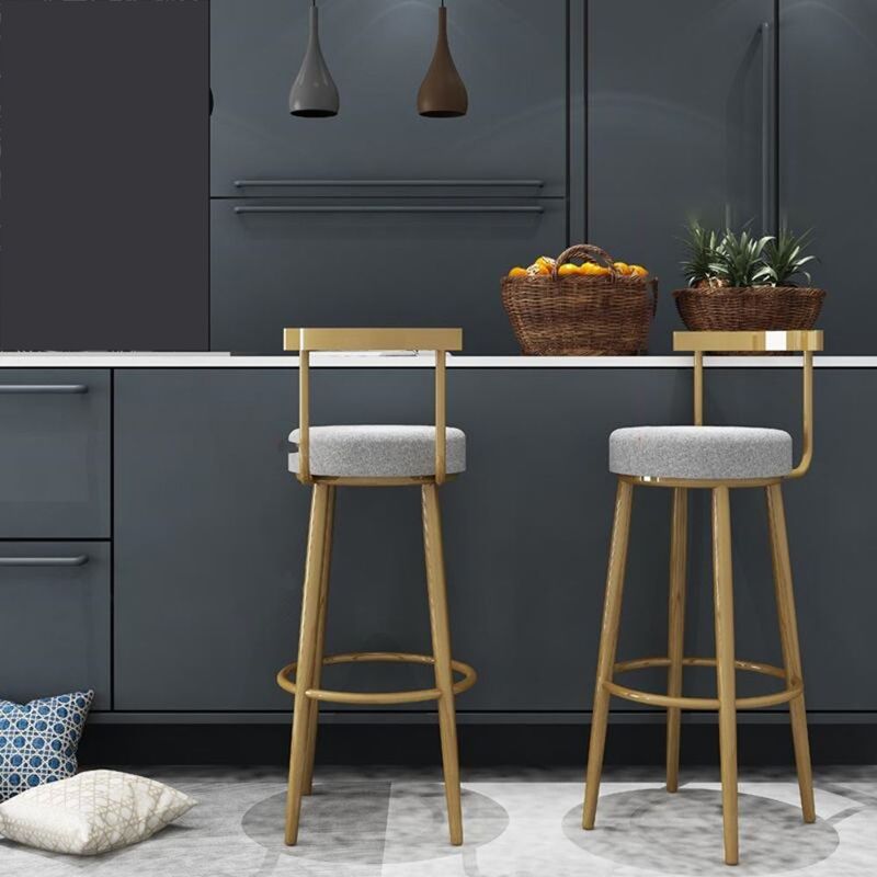 Glam Armless Backrest Counter Stool Iron Bar Stool with Cushion and Pedal for Cafe