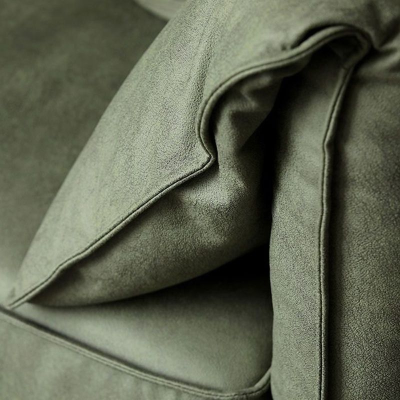 Living Room Faux Leather Settee Green Slipcovered Sofa with Pillow Top Arm