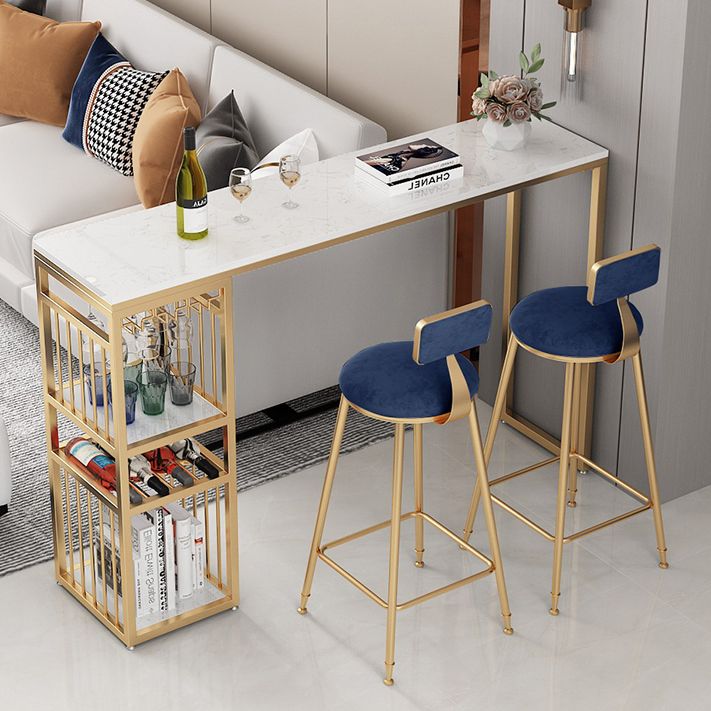 Luxurious Rectangle Marble Bar Table Set 1/3 Pieces Counter Table with Metal Stools