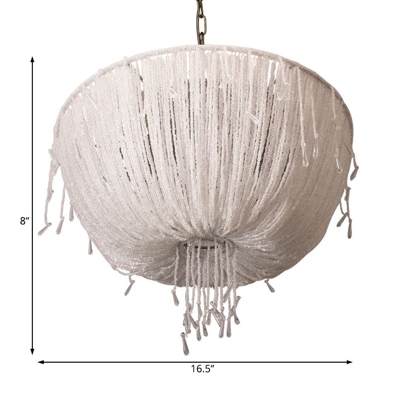 Contemporary Dome Hanging Chandelier Crystal 3 Bulbs Suspension Light in White for Dining Room