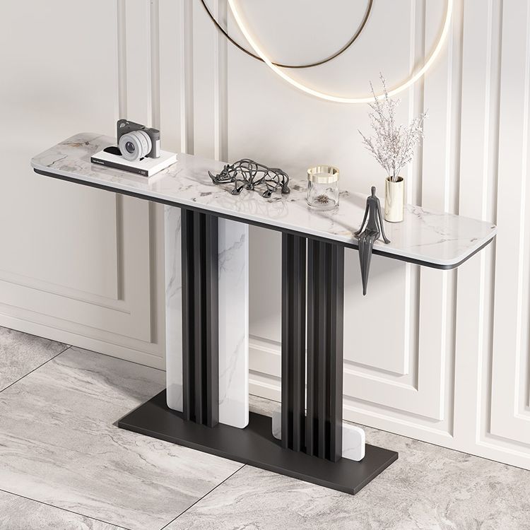 Glam Stone Accent Table Rectangle Iron Console Sofa Table for Hall