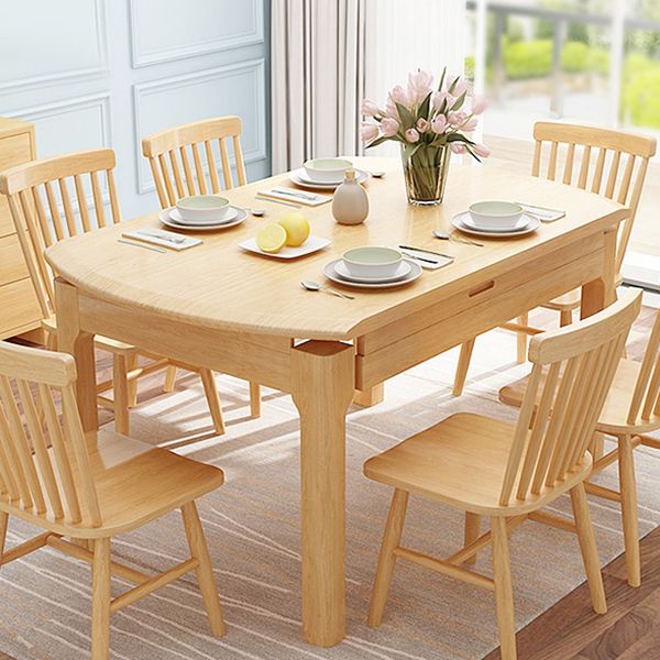 Modern Style Solid Wood Dining Table Brown Round Drop-Leaf Table with 4 Legs