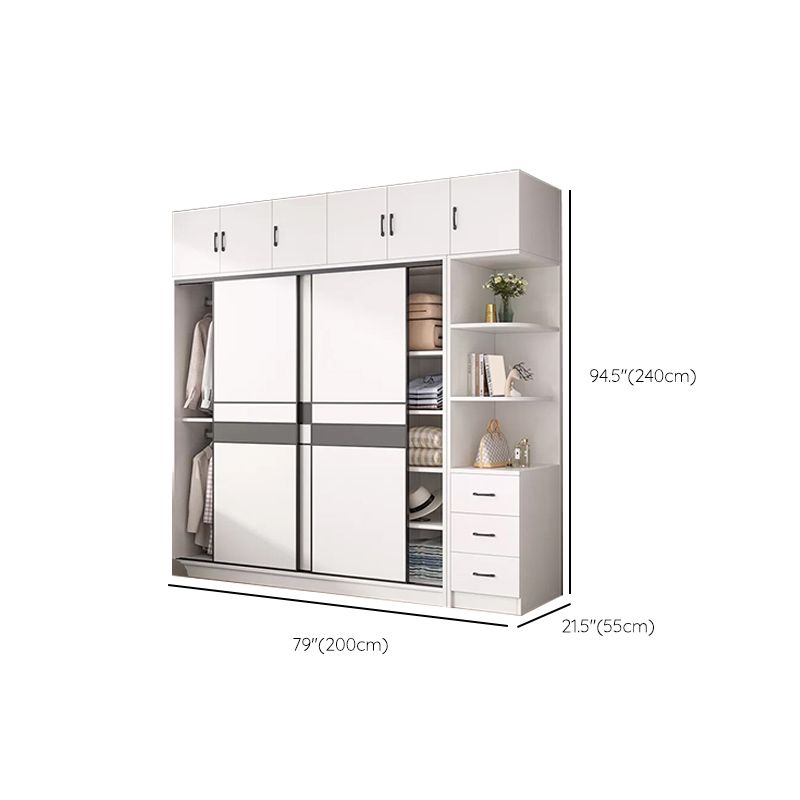 Engineered Wood Wardrobe Armoire White Wardrobe Cabinet with Soft Close Doors