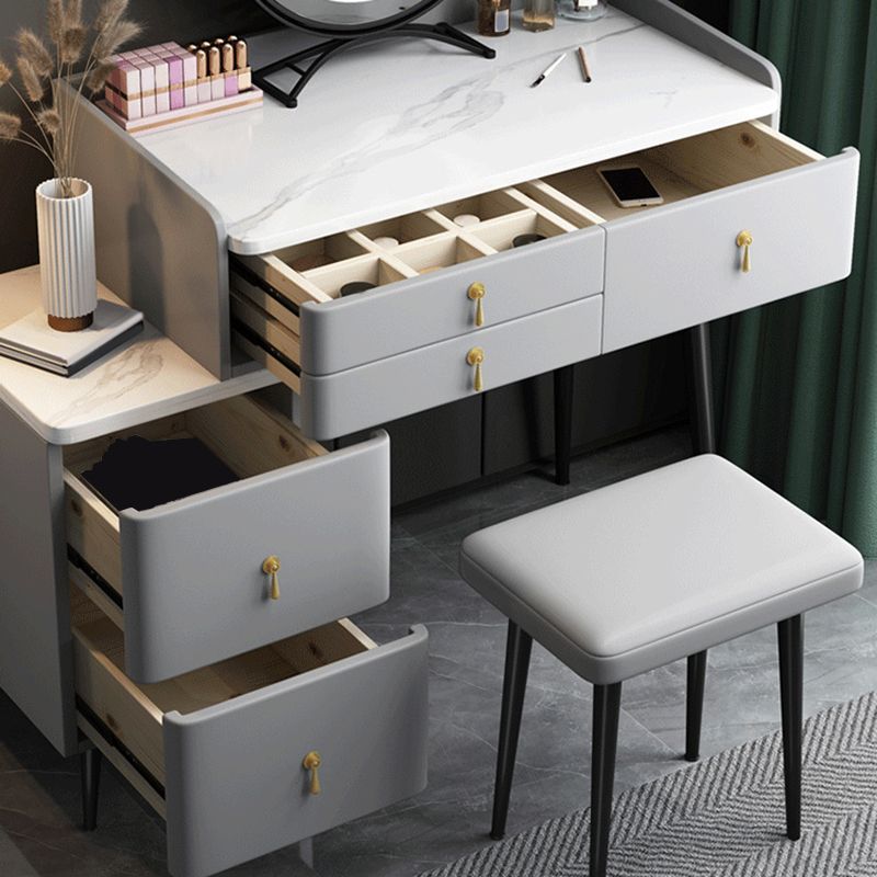 Modern Stone Top Vanity Makeup Dressing Table Stool Set Grey Stool