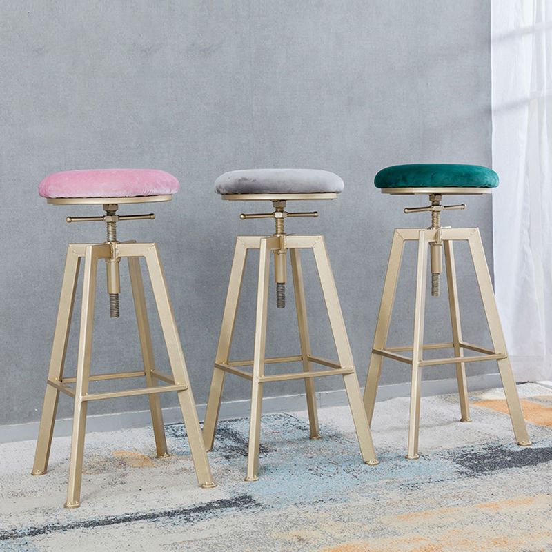 Backless Upholstered Bar Stool Metal Adjustable Height Bar Stool with Gold Legs