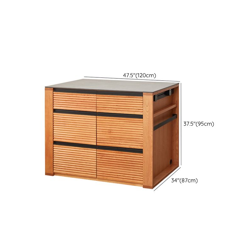 Rectangular Cherry Wood Kitchen Island Table with 3 Drawers for Dining Room