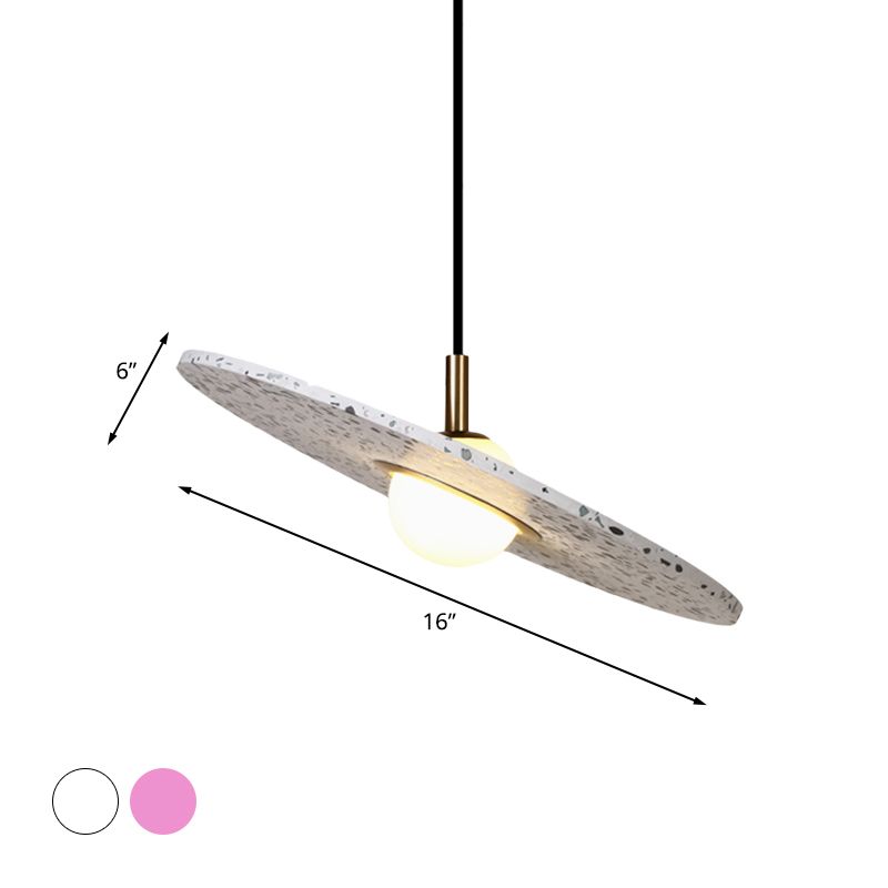 Round Disc Terrazzo Suspension Light Modernist 1-Bulb White/Pink Hanging Pendant Lamp for Restaurant