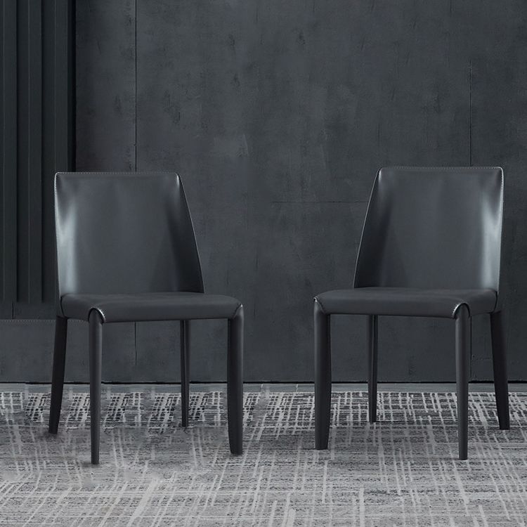 Silla sin brazos de comedor de cuero moderno, sillas de comedor de metal para uso doméstico