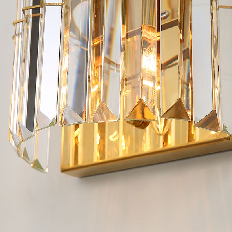 Diconce de pared de oro de acero inoxidable en una lámpara de pared cilíndrica de cristal de estilo romántico moderno para dormitorio