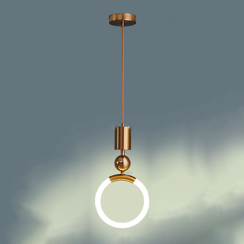 1-Light LED Circle Suspended Lighting Fixture Gold Pendant Light Kit for Bedroom