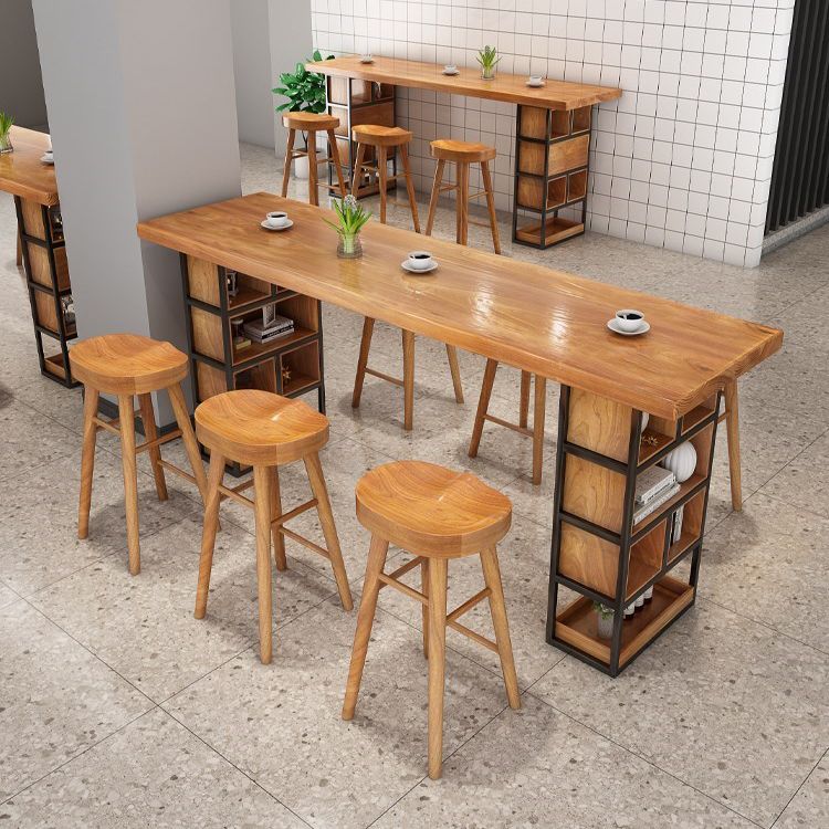 Modern 1/4 Pieces Bar Table Set Rectangle Pine Wood Counter Table with Backless Stools