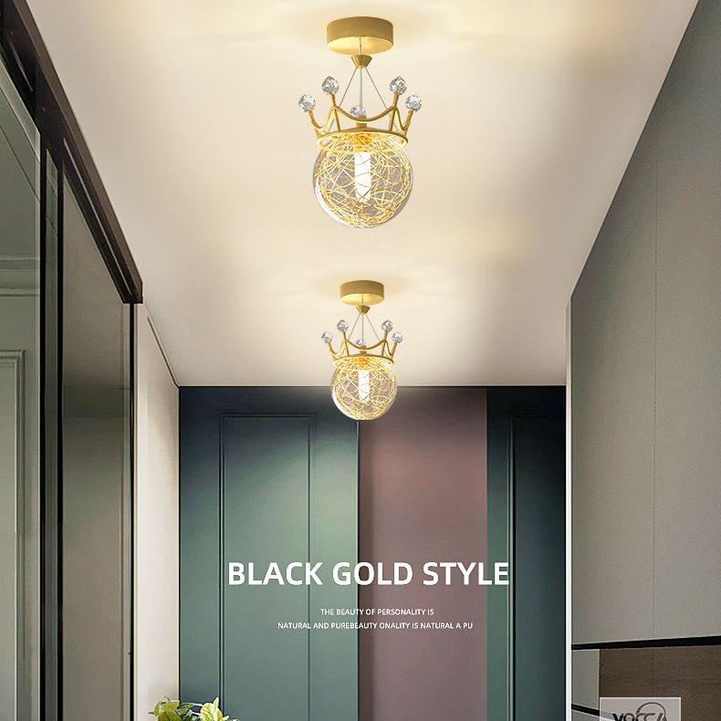 Gouden kroonvormige semi-spoellicht modern 1 licht helder glazen plafondarmatuur voor gang